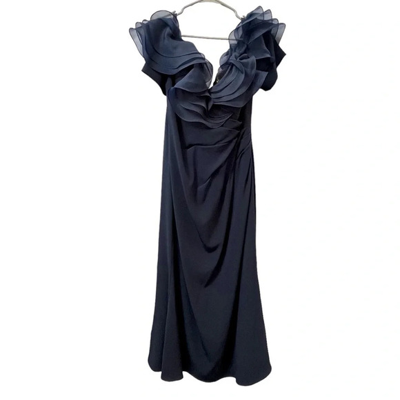 Alexander by Daymor Navy Blue Ruffled Off The Shoulder Sheath Dress 1257 Size 16 - Picture 2 of 16